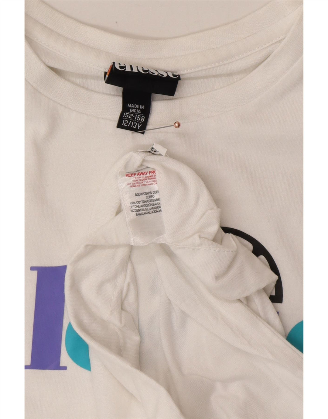 ELLESSE Piger Grafisk T-Shirt Top 12-13 År Hvid Bomuld