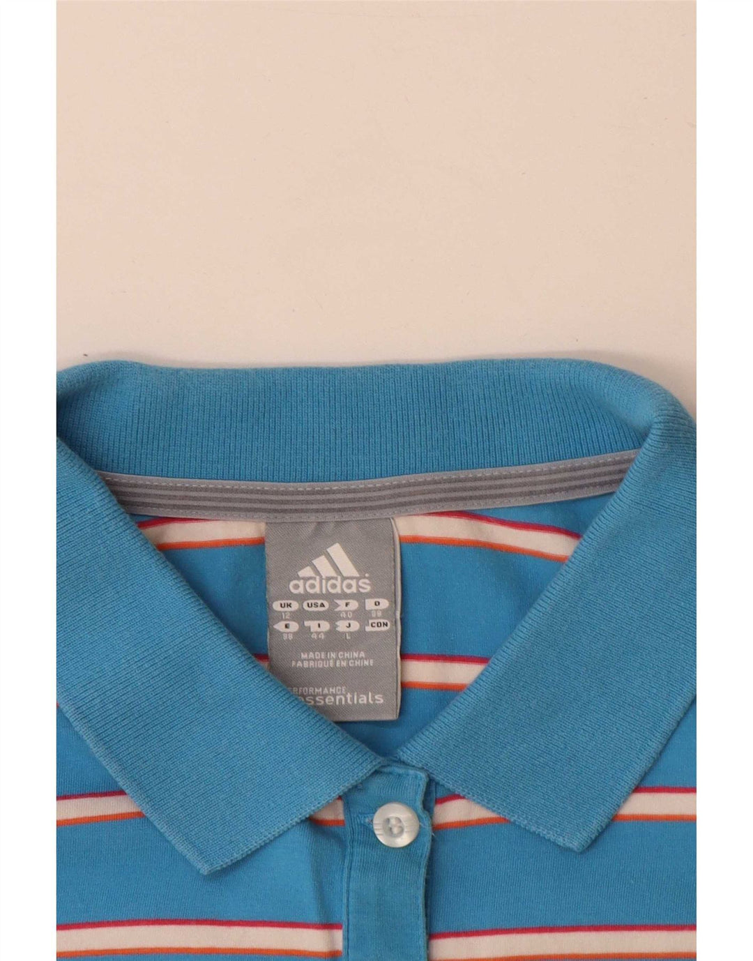 Adidas Dame Polo Shirt UK 12 Mellem blå stribet bomuld