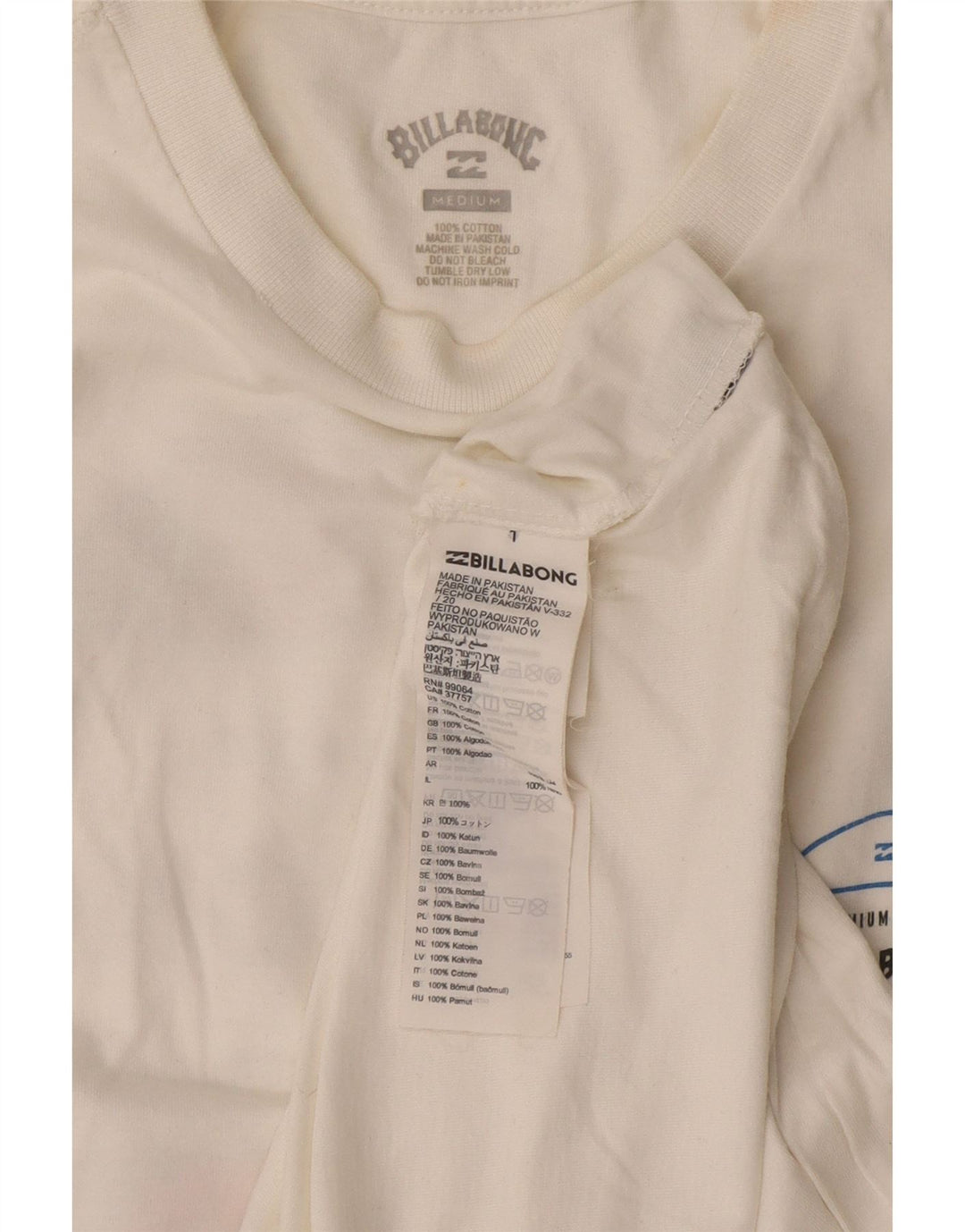 Billabong Herre Grafisk T-Shirt Top Medium Hvid Bomuld