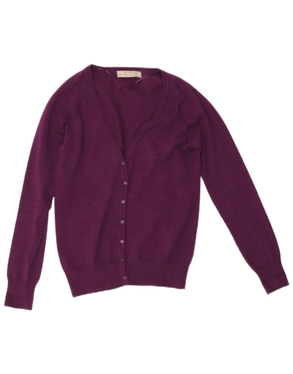 Zara Dame Cardigan Sweater UK 12 Medium Lilla Bomuld