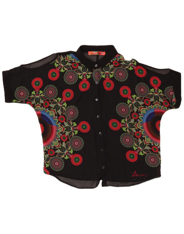 DESIGUAL Dame Se Through Shirt Bluse UK 16 Large Black Floral