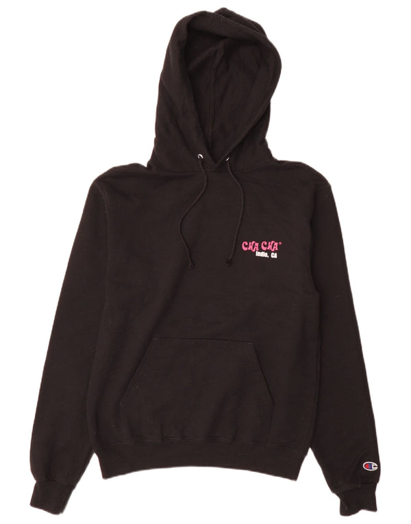 Champion Mens Graphic Hoodie Jumper Small Black Cotton