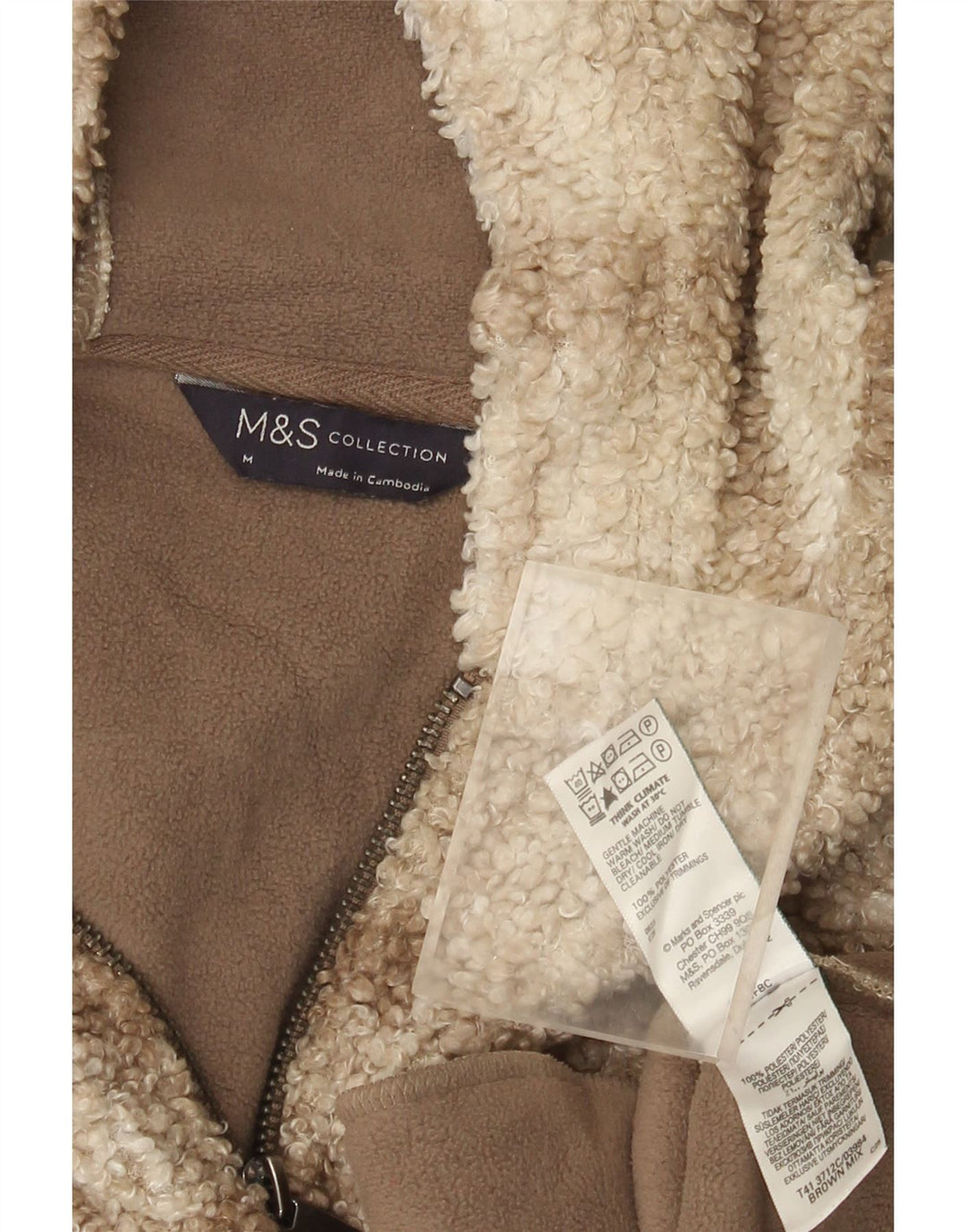 Marks & Spencer Fleecetrøje med lynlås til kvinder UK 14 Medium Brown Check