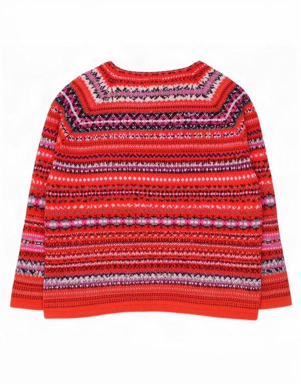 Benetton Womens Boat Neck Jumper Sweater UK 16 Large Red Fair Isle Akryl