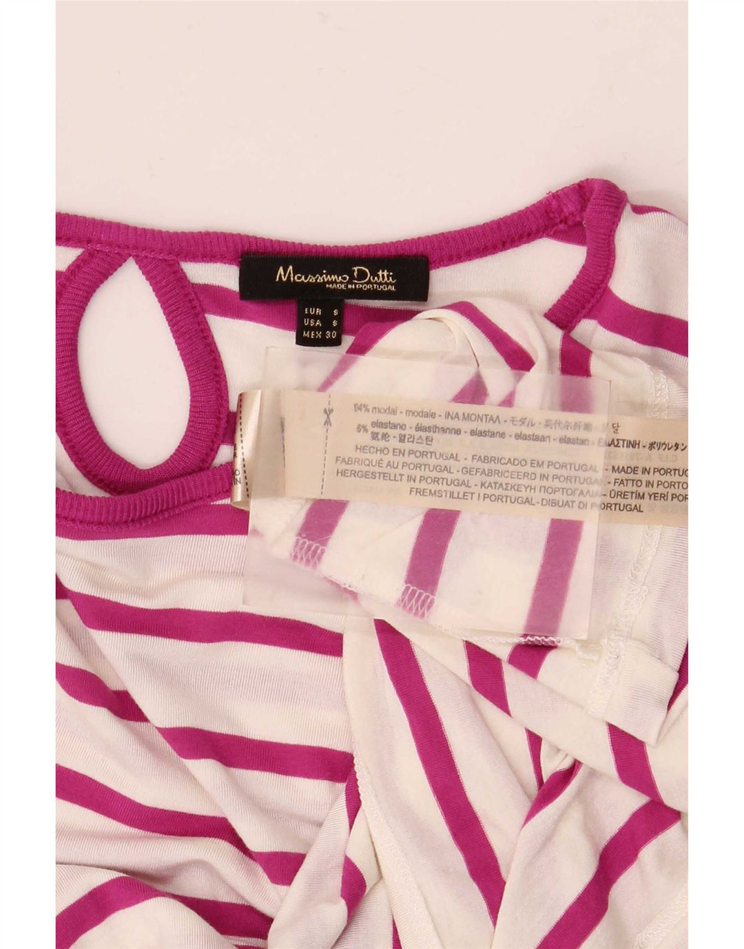 Massimo Dutti Dame Top Langærmet UK 10 Lille Hvid Stribet Modal