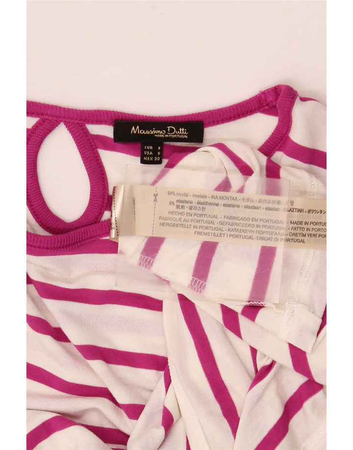 Massimo Dutti Dame Top Langærmet UK 10 Lille Hvid Stribet Modal