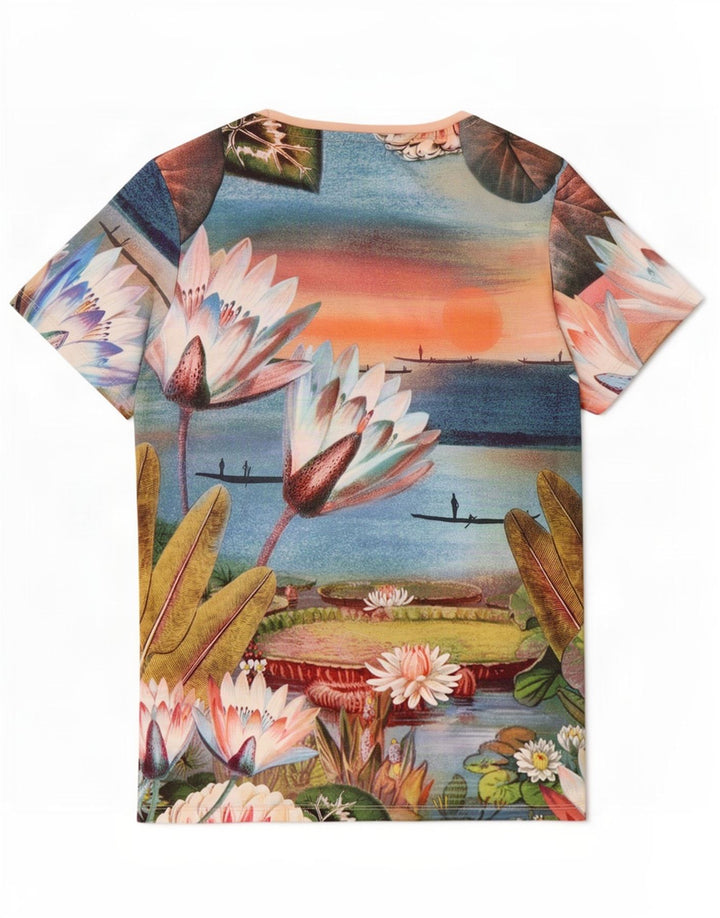 Adidas Dame Grafisk T-Shirt Top UK 12 Medium Multicolored Floral