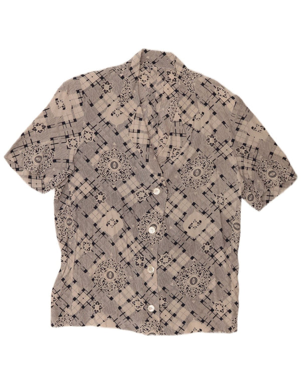 Vintage kortærmet skjorte til kvinder UK 16 Large Grå Geometrisk