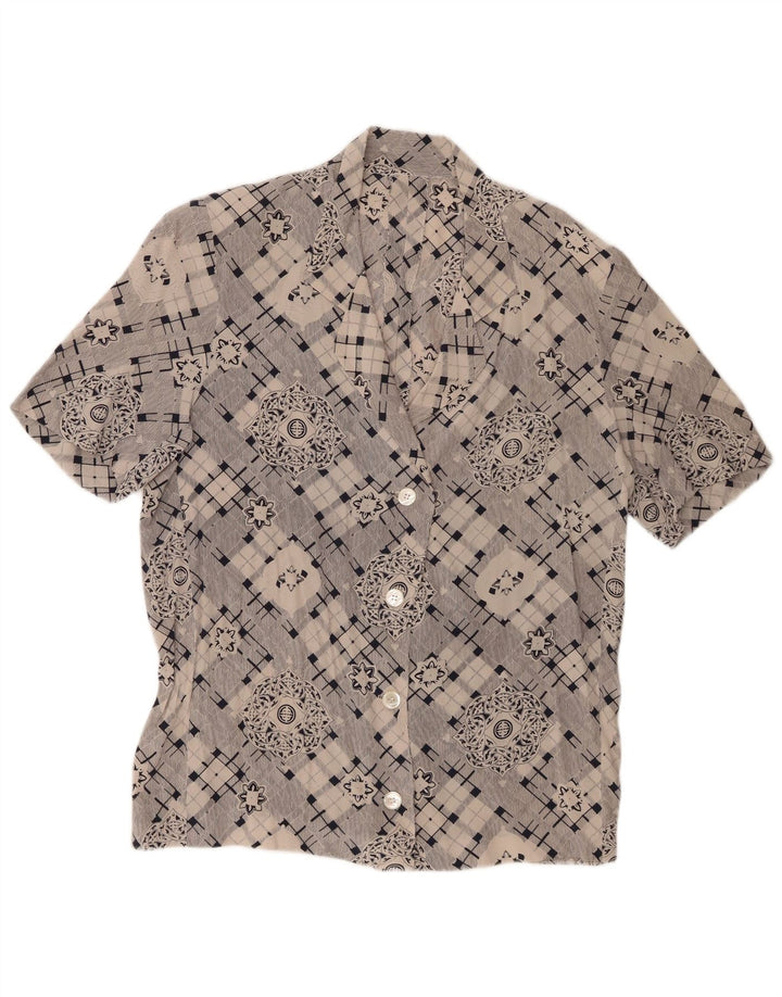 Vintage kortærmet skjorte til kvinder UK 16 Large Grå Geometrisk