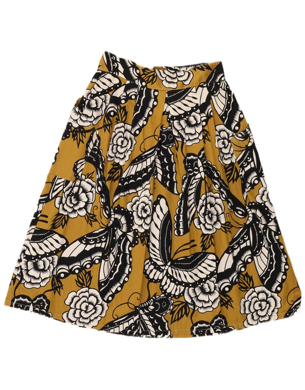 Vintage kvinders højtaljede A-linje nederdel IT 46 Large W28 Yellow Floral Cotton