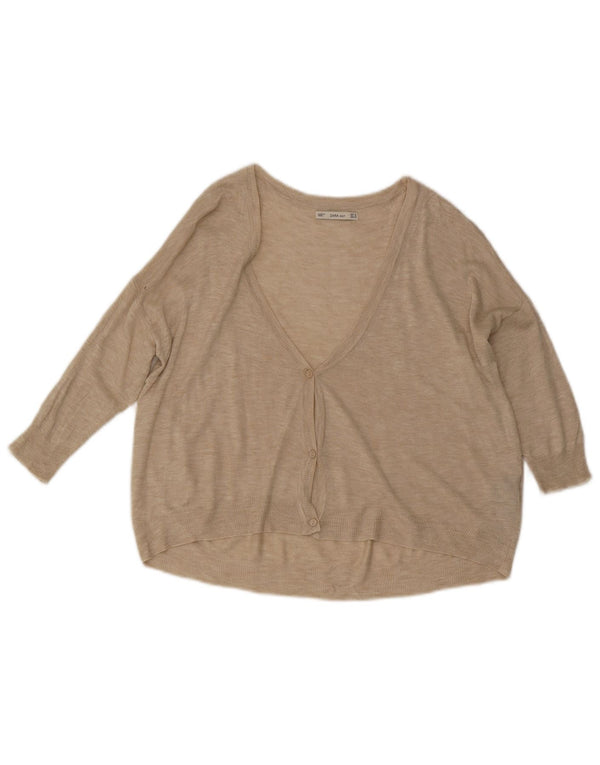 Zara 3/4-ærmet cardigantrøje til kvinder UK 14 Medium Beige Viscose