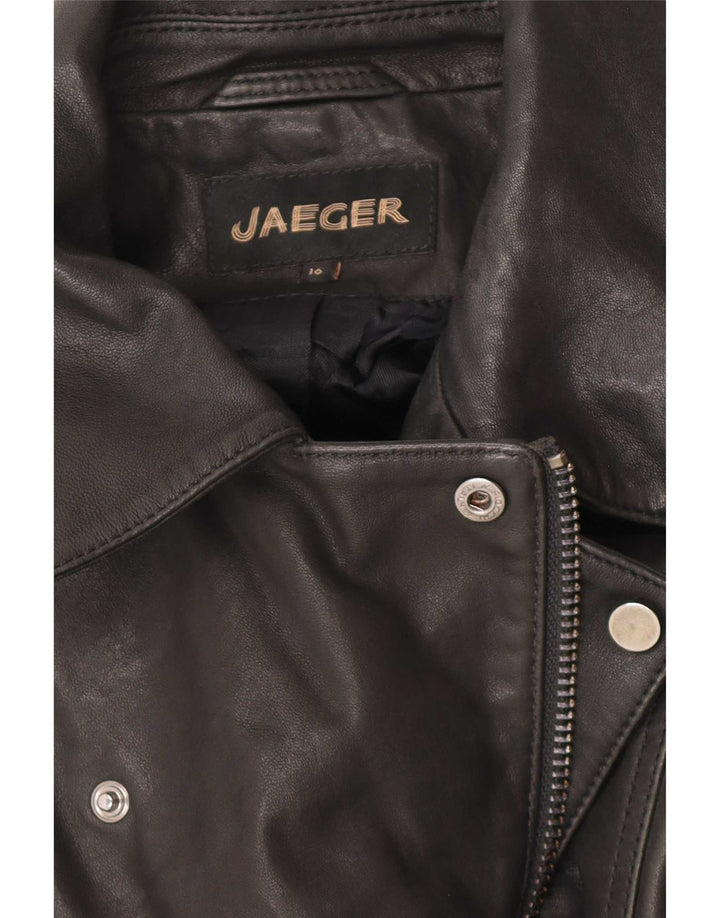Jaeger Dame Læder Biker Jacket UK 16 Stor Sort Læder