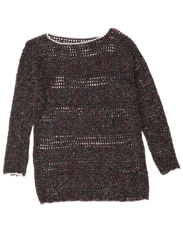 VINTAGE Dame Boat Neck Jumper Sweater UK 12 Medium Multicolored Flecked