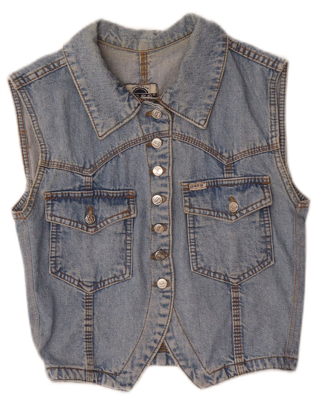 Vintage Dame Crop Denim vest UK 12 Medium Blue