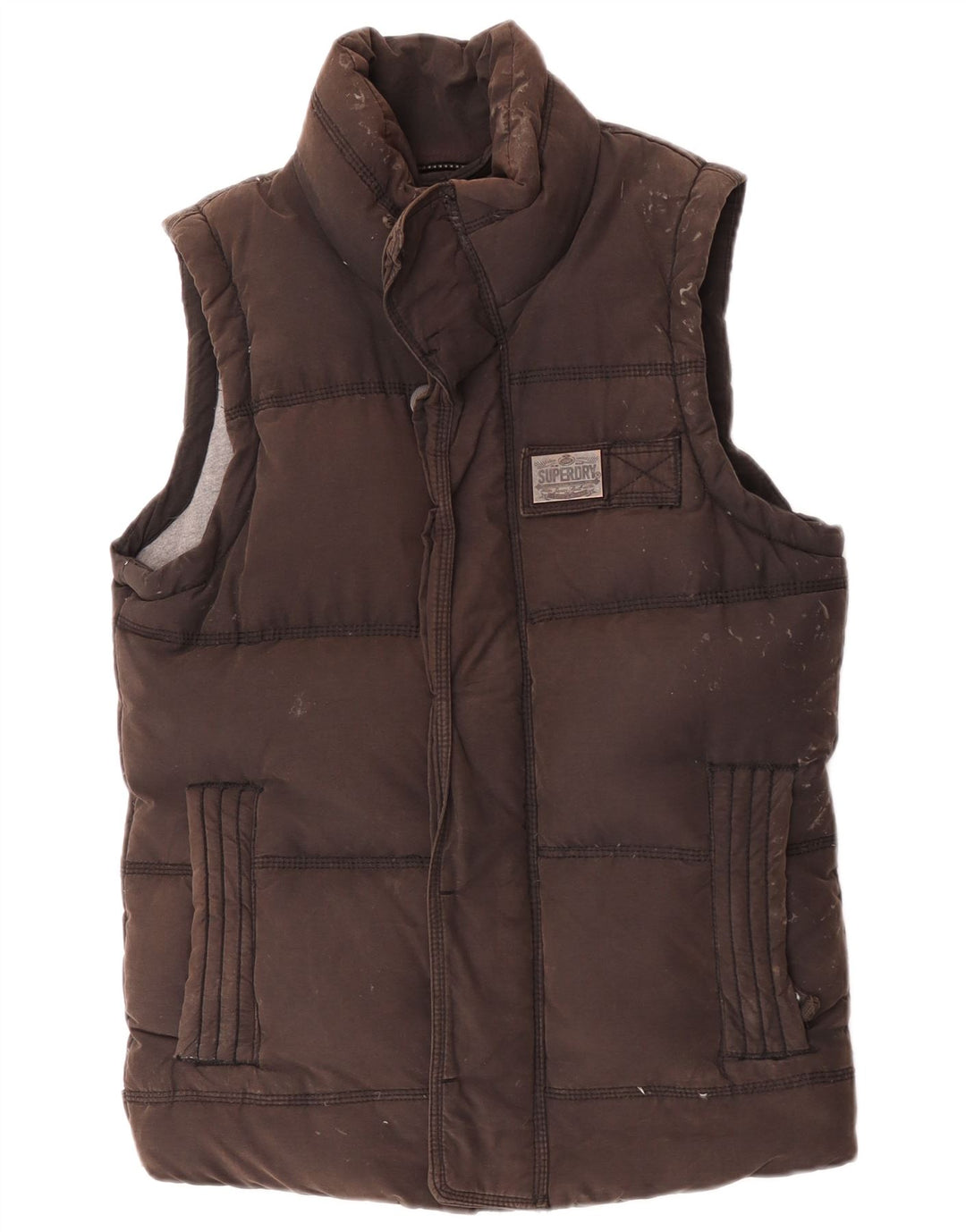 Superdry Womens Polstret Gilet UK 36 Lille brun bomuld