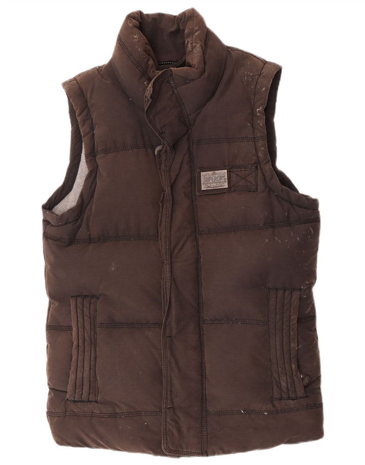 Superdry Womens Polstret Gilet UK 36 Lille brun bomuld