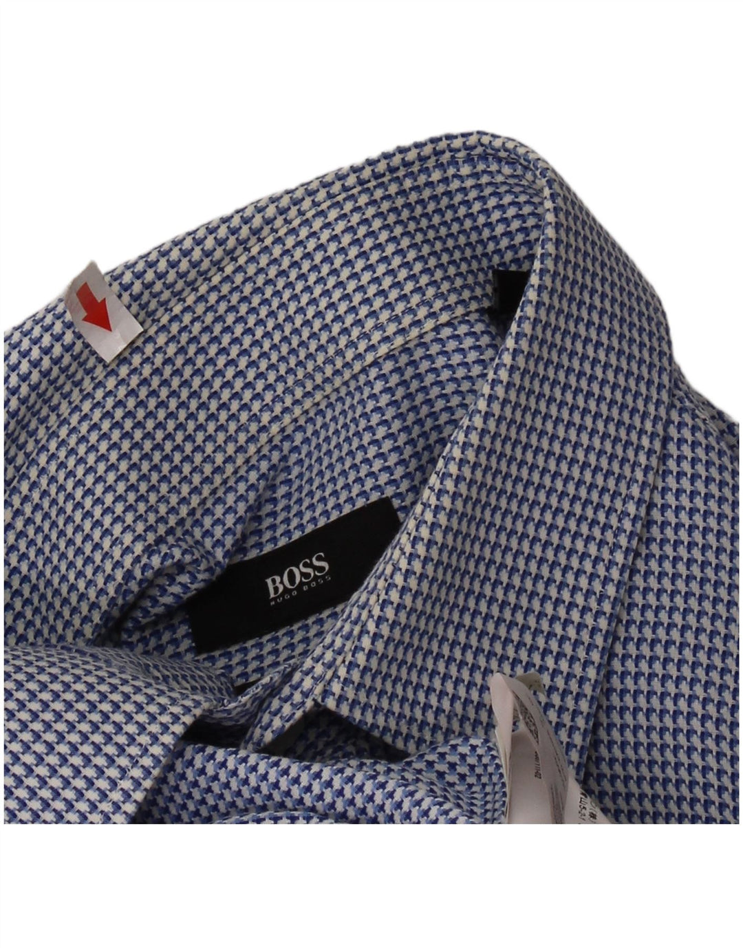 HUGO BOSS Herre Regular Fit Skjorte Størrelse 44 17 1/2 XL Blå Houndstooth Bomuld