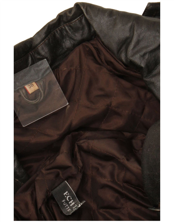 VINTAGE dobbeltradet læderfrakke til kvinder EU 38 medium brunt læder