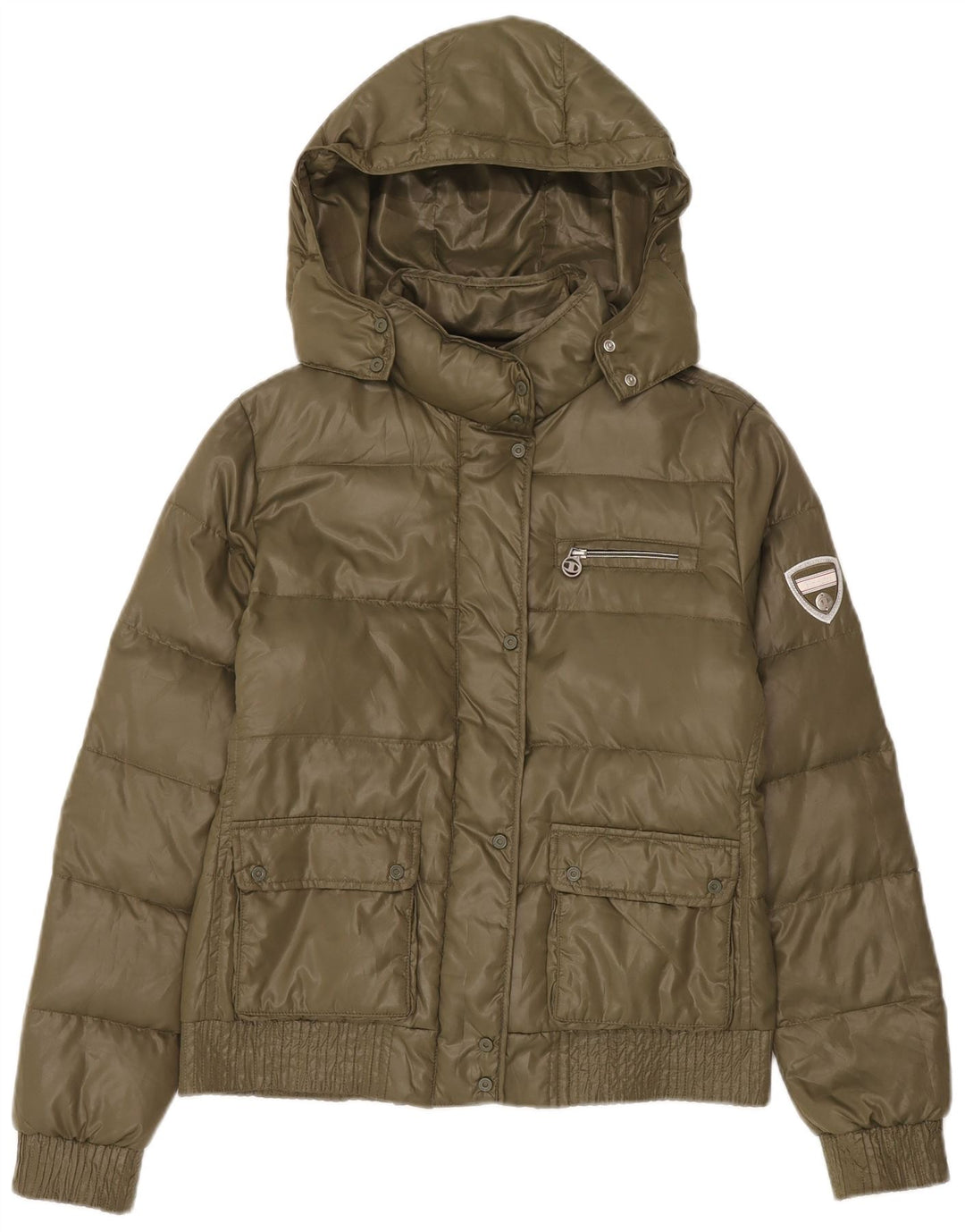 Champion Dame hættepolstret jakke UK 14 Medium Khaki Polyester