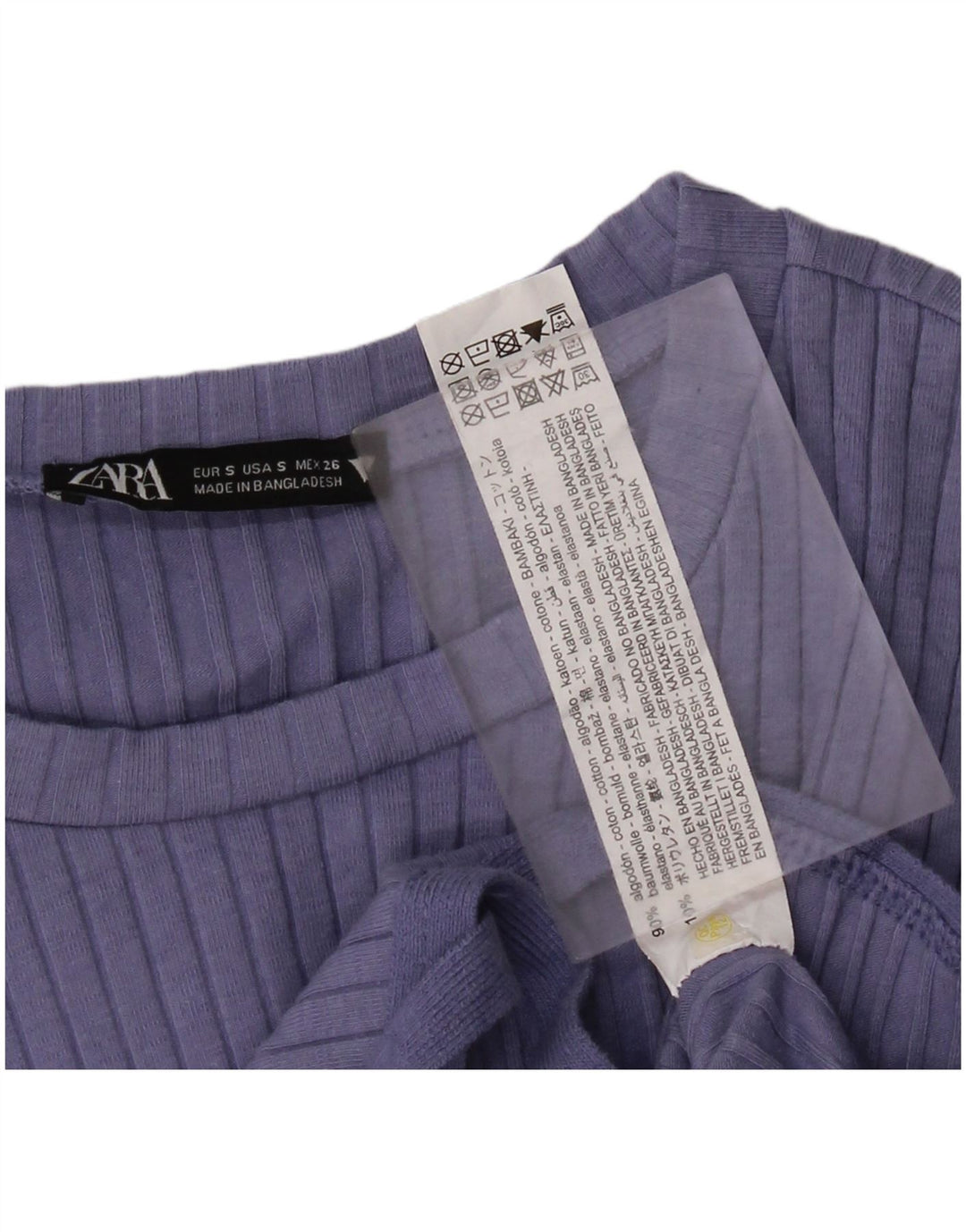 Zara Womens Crop Top Langærmet UK 10 Small Blue Cotton