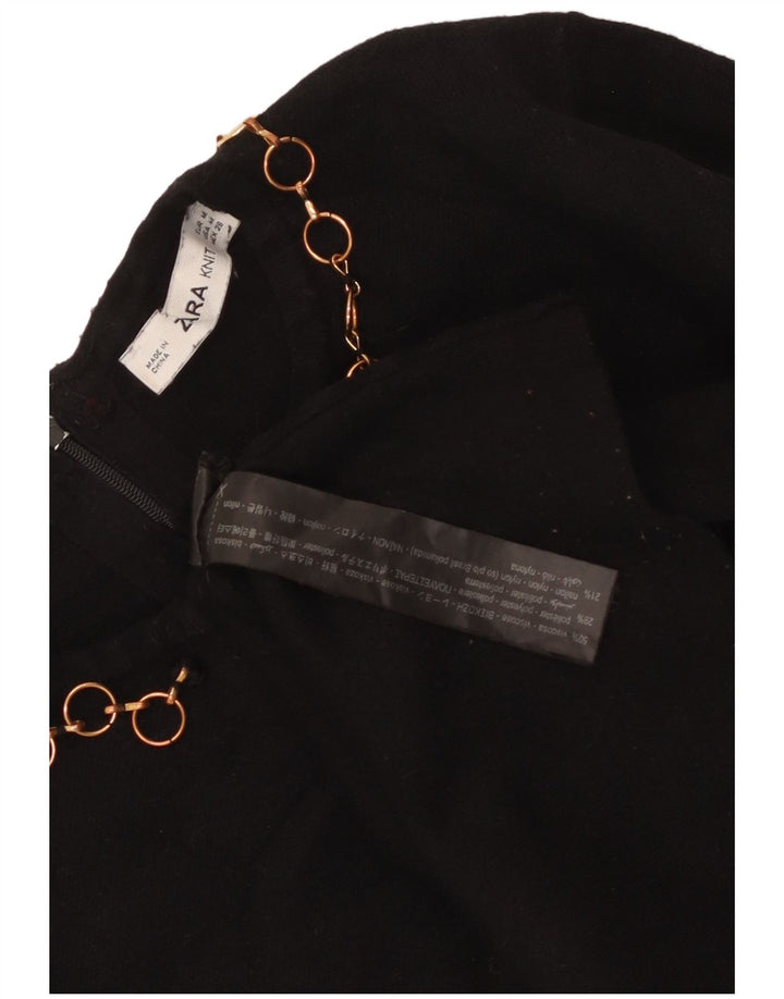 Zara Womens Crop Bluse Top UK 12 Medium Black Viscose