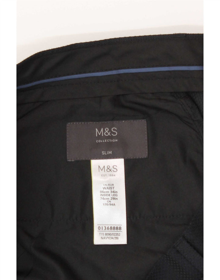 Marks & Spencer Herre Slim Fit Casual Bukser W34 L29 Marineblå Polyester