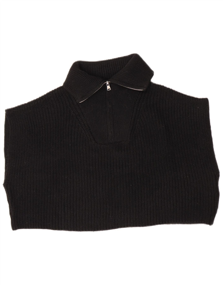 Zara Dame Oversized Crop Zip Neck Vest Tank Top UK 14 Medium Black