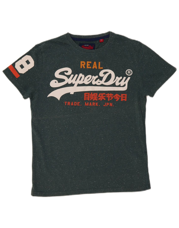 SUPERDRY Herre grafisk T-shirt Top Medium Grøn Flecked Bomuld