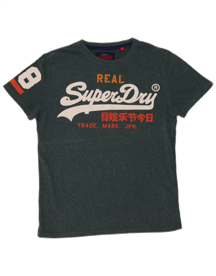 SUPERDRY Herre grafisk T-shirt Top Medium Grøn Flecked Bomuld