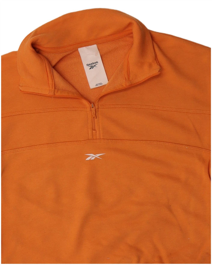 REEBOK Dame Crop Zip Neck Sweatshirt Jumper UK 14 Medium Orange