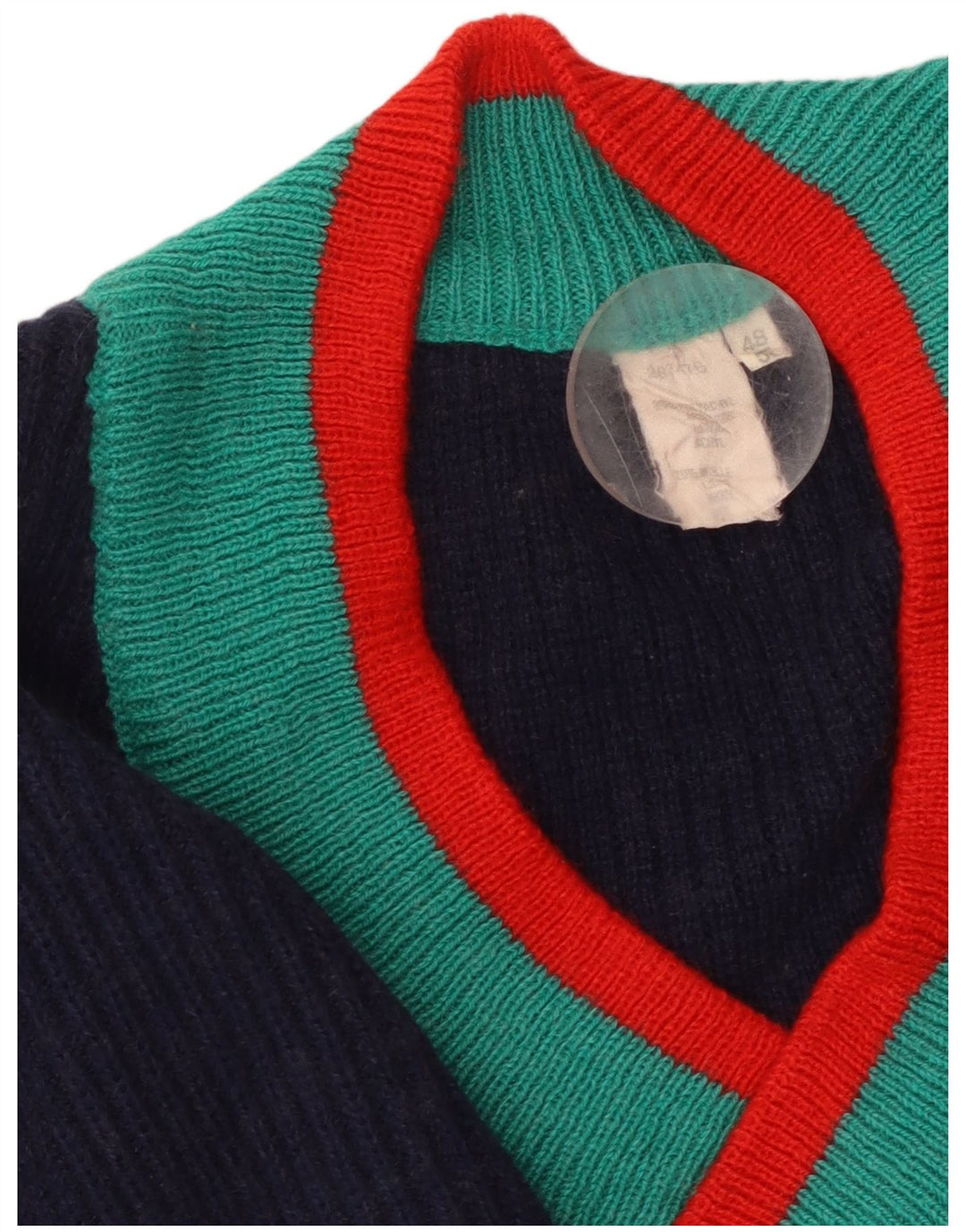 VINTAGE Dame Crop V-hals sweater IT 48/50 XL Marineblå Stribet