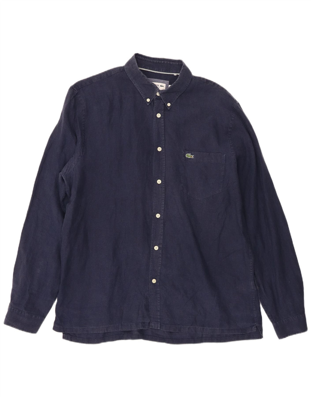 LACOSTE Herre Regular Fit skjorte str. 43 Large Navy Blue Linen
