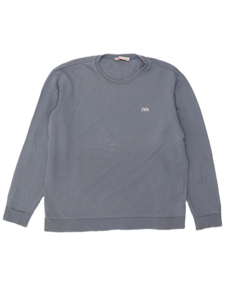 Zara Herre Sweatshirt Jumper XL Blå Bomuld