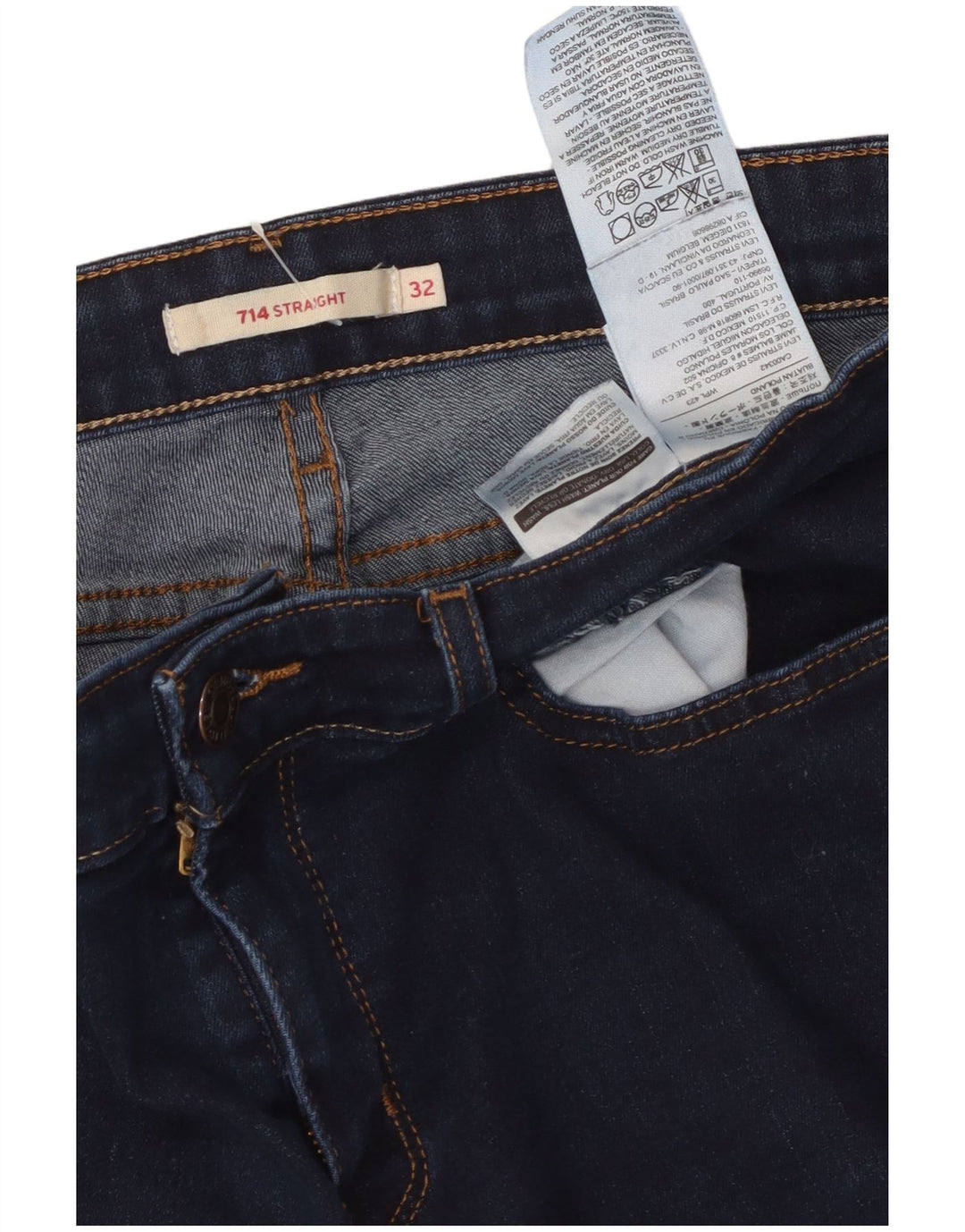 LEVI'S Dame 714 Straight Jeans W32 L28 Marineblå Bomuld