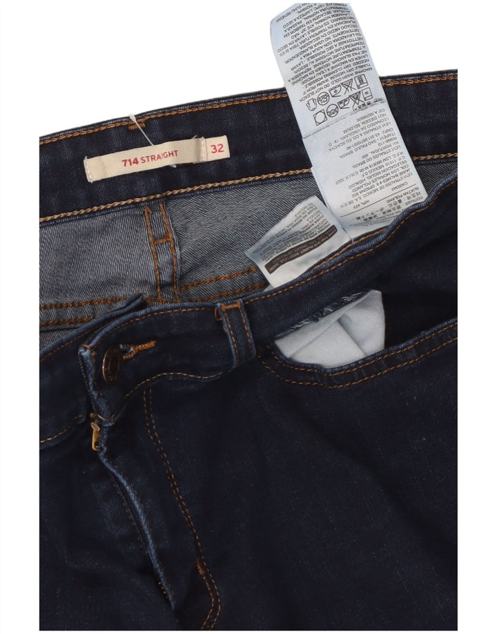 LEVI'S Dame 714 Straight Jeans W32 L28 Marineblå Bomuld