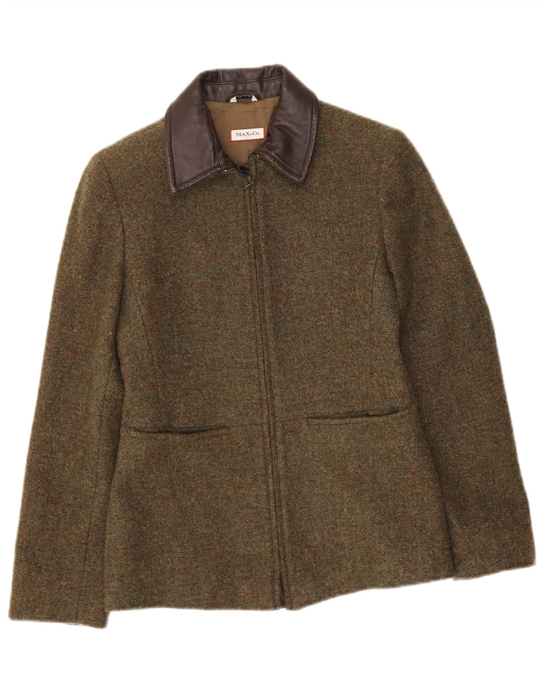 Max & Co. Dame Blazerjakke med fuld lynlås UK 8 Small Khaki Wool
