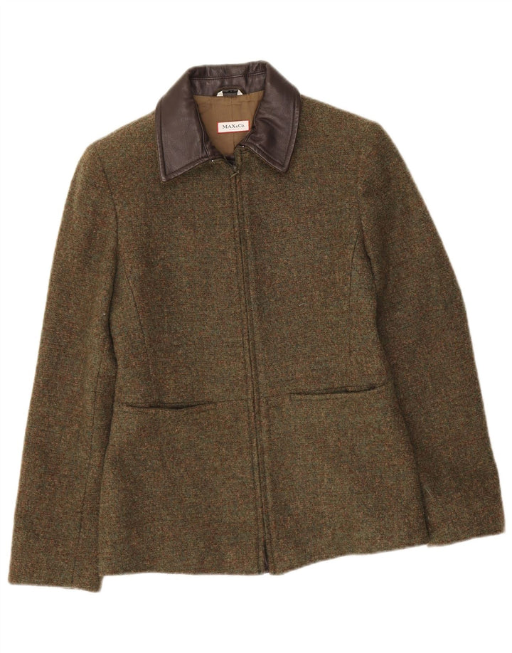 Max & Co. Dame Blazerjakke med fuld lynlås UK 8 Small Khaki Wool