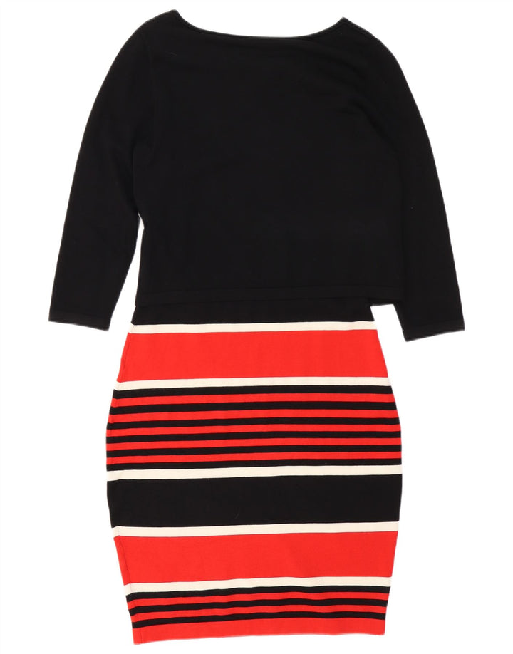 FASE otte Dame 3/4-ærmet Jumper Dress UK 10 Lille sort stribet