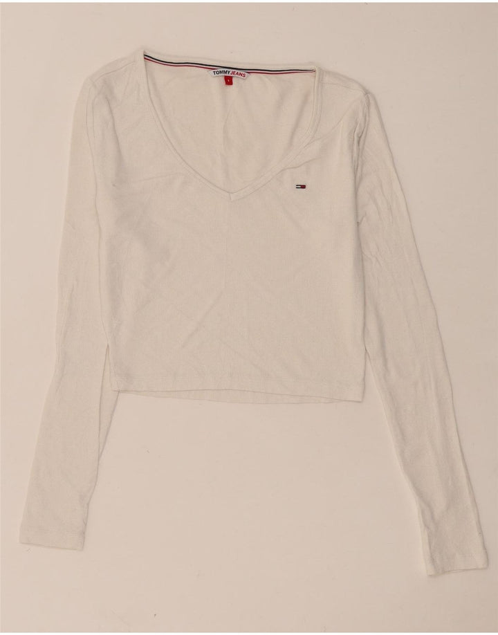 TOMMY HILFIGER Dame Crop Top Langærmet UK 8 Small White
