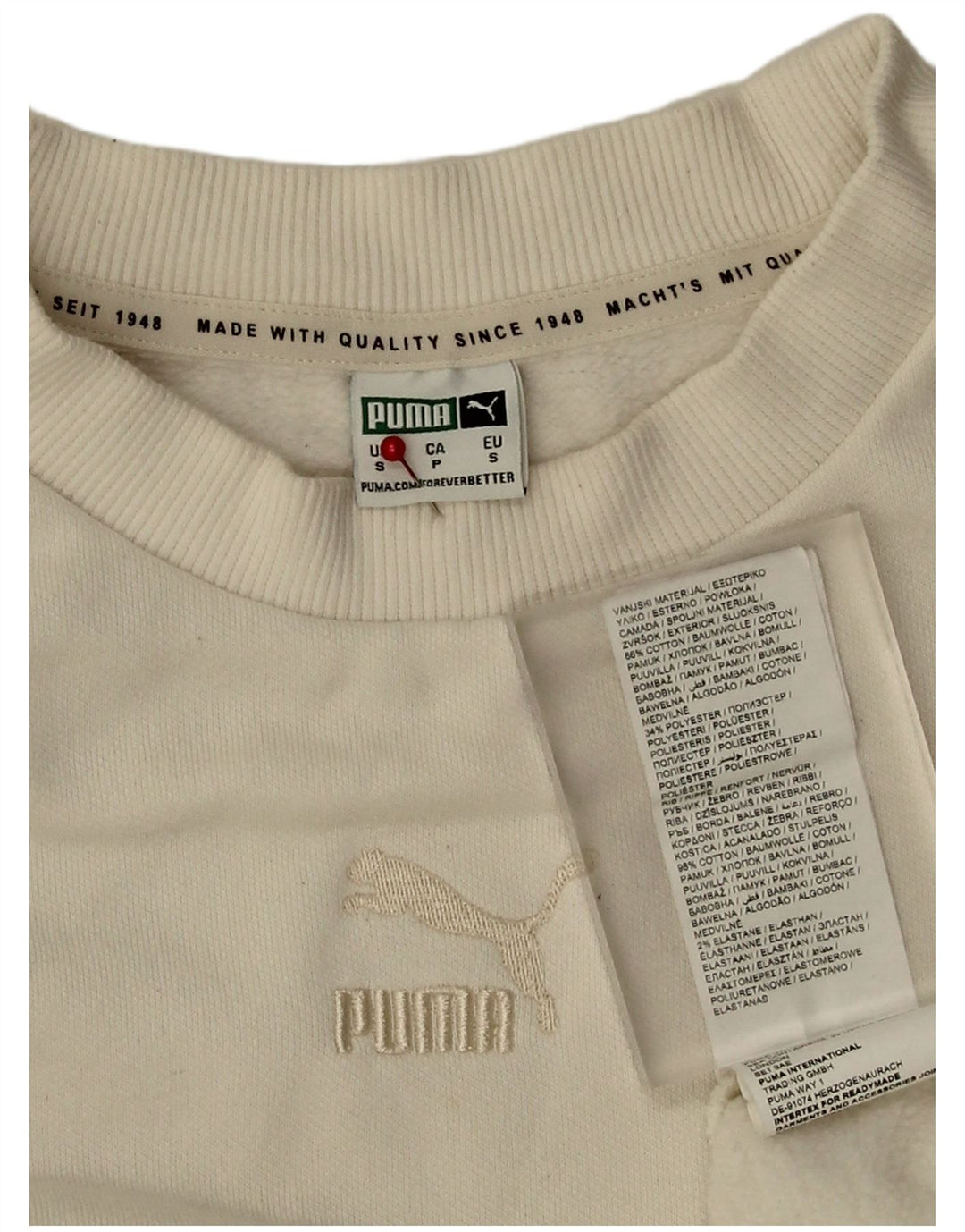 Puma Dame Oversized Sweatshirt Jumper UK 10 Small White Bomuld