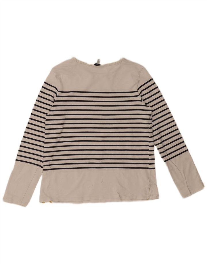 Joules Dame Top Langærmet UK 12 Medium Hvid Stribet Bomuld