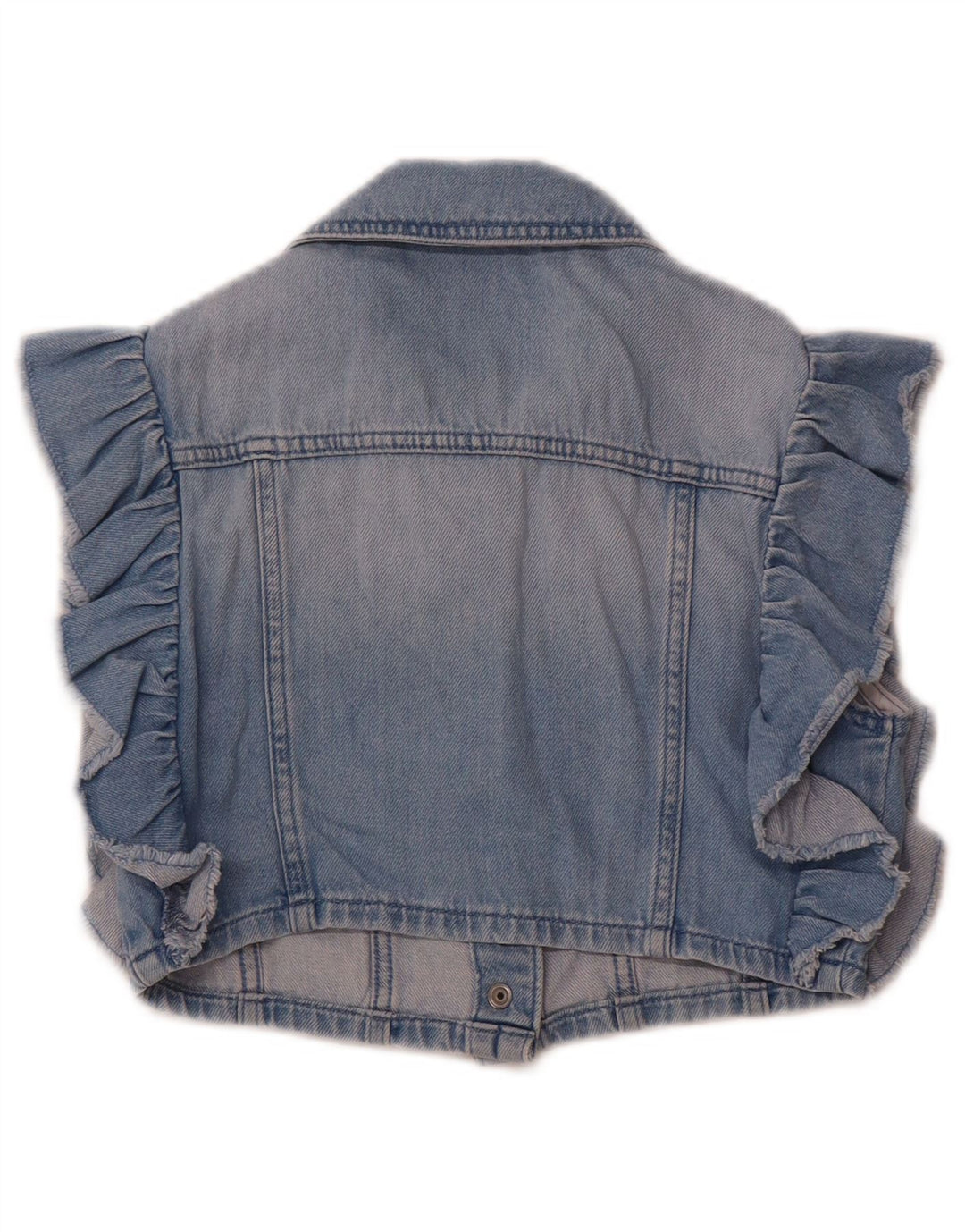 Benetton Girls Crop Denim Gilet 10-11 år XL Blå Bomuld