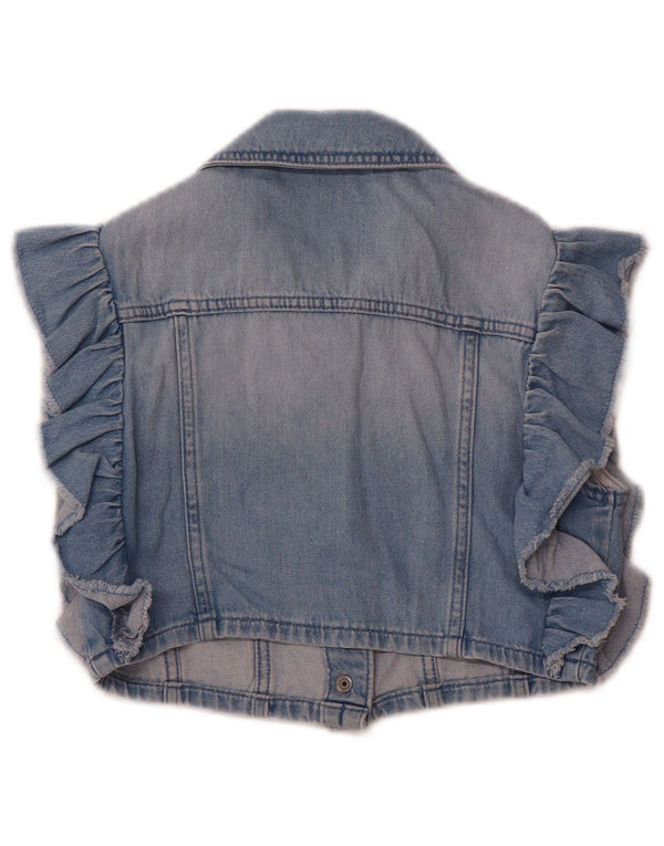 Benetton Girls Crop Denim Gilet 10-11 år XL Blå Bomuld