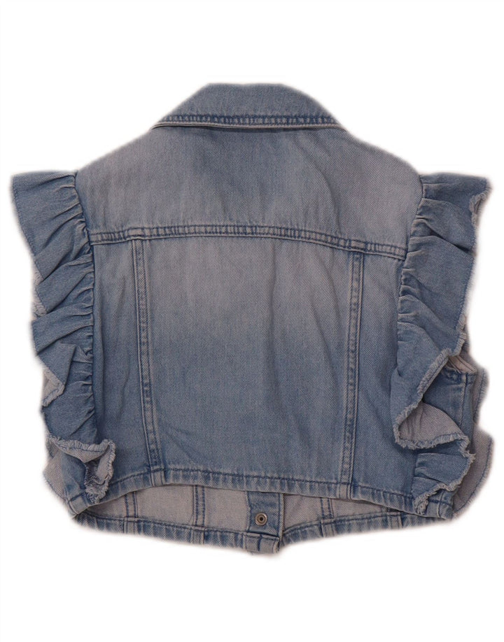 Benetton Girls Crop Denim Gilet 10-11 år XL Blå Bomuld
