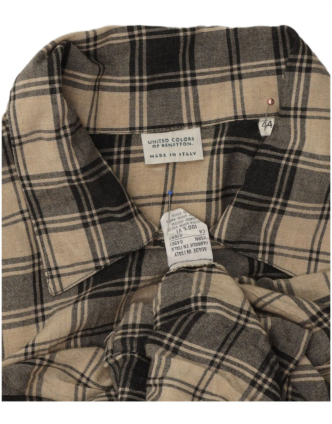 Benetton Dameskjorte IT 44 Medium Beige Plaid Viscose