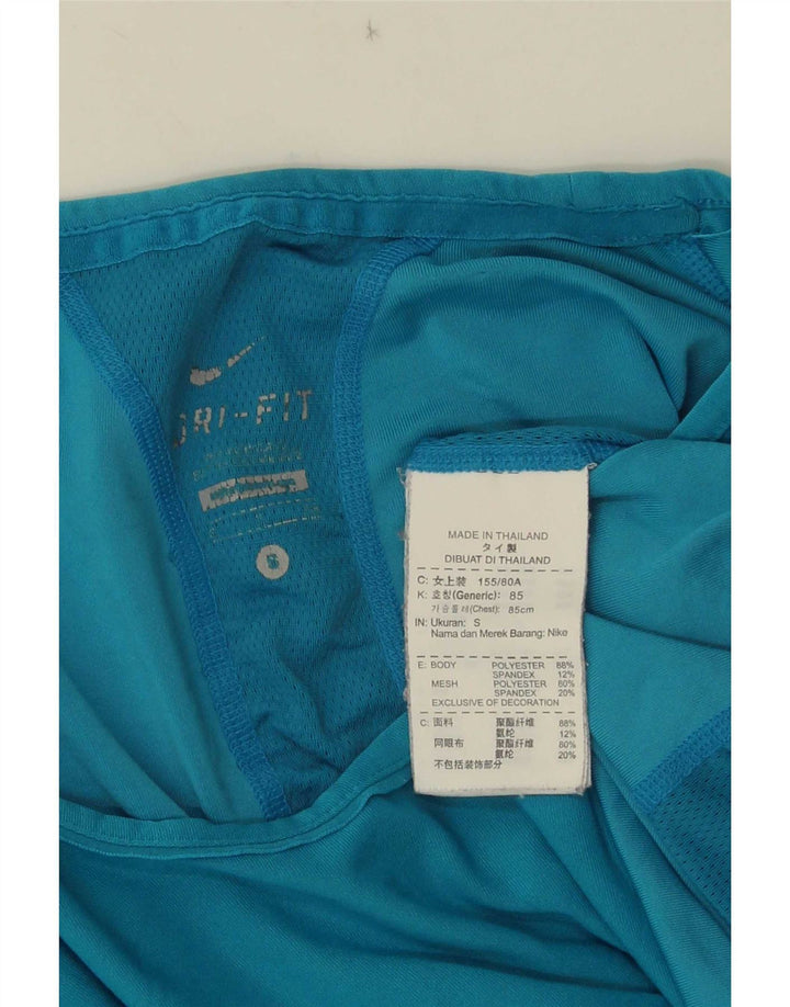 Nike Dame Dri Fit T-Shirt Top UK 10 Small Blue Polyester