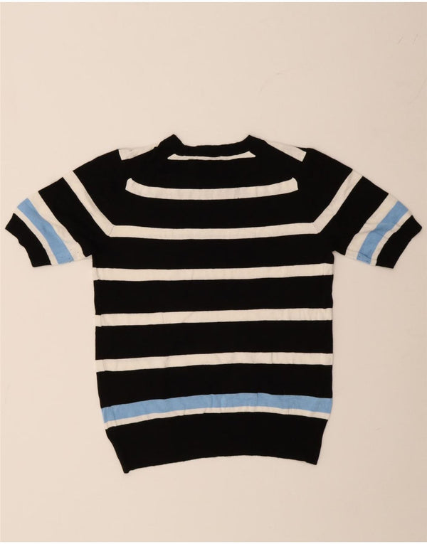 Zara Womens Crop Crew Neck Jumper Sweater UK 14 Stor sort stribet