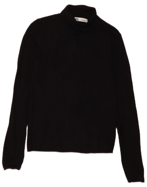 Zara Dame Roll Neck Jumper Sweater UK 12 Medium Black Viscose