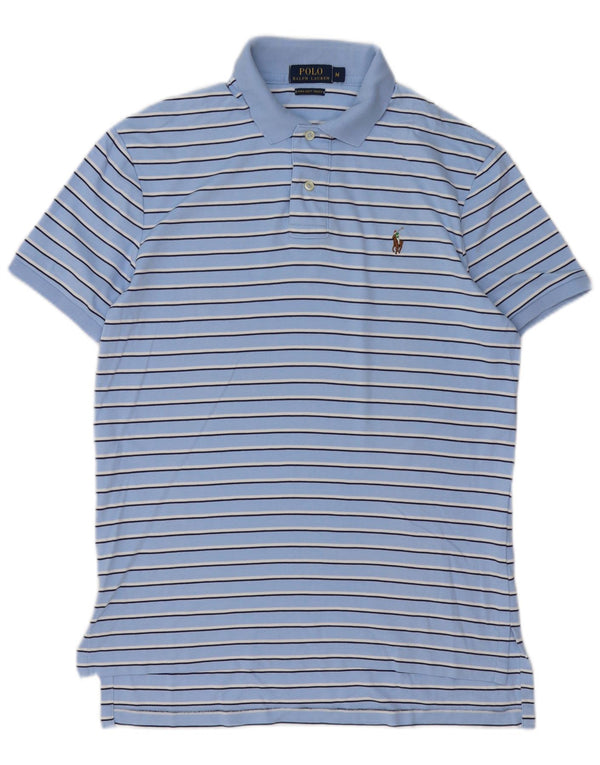 Polo Ralph Lauren Mens Polo Shirt Medium Blue Striped Cotton