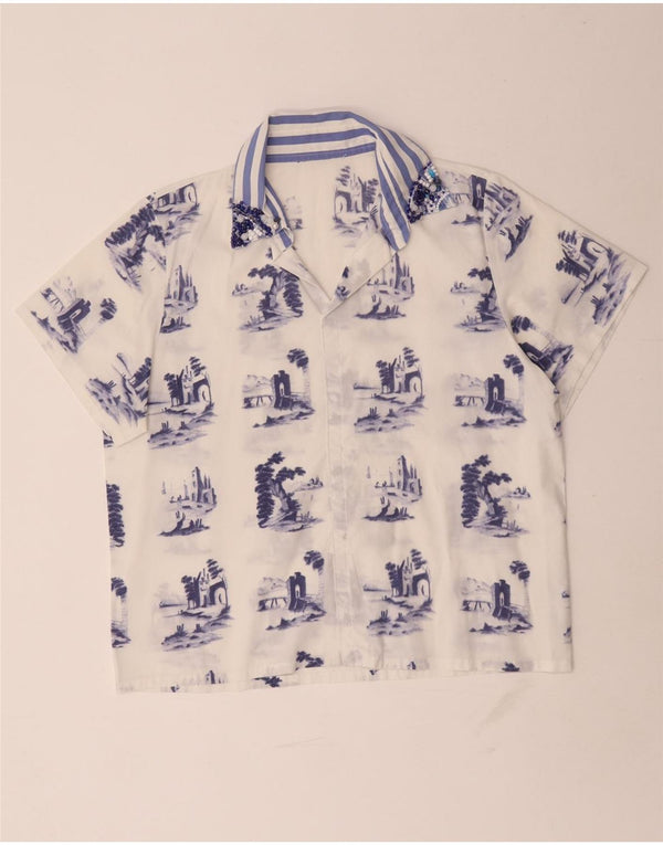 Vintage kvinders abstrakt mønster bluse Top UK 16 Large White